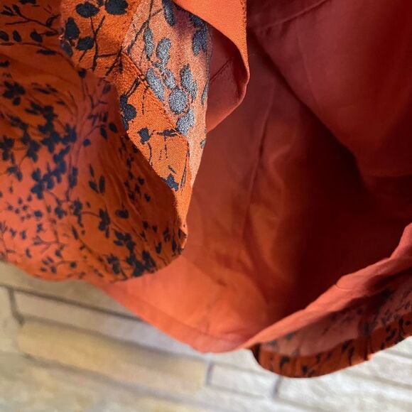 Garnet Hill Shirtdress Floral Print Drop Waist Pockets Rust Navy 12 - Picture 7 of 11